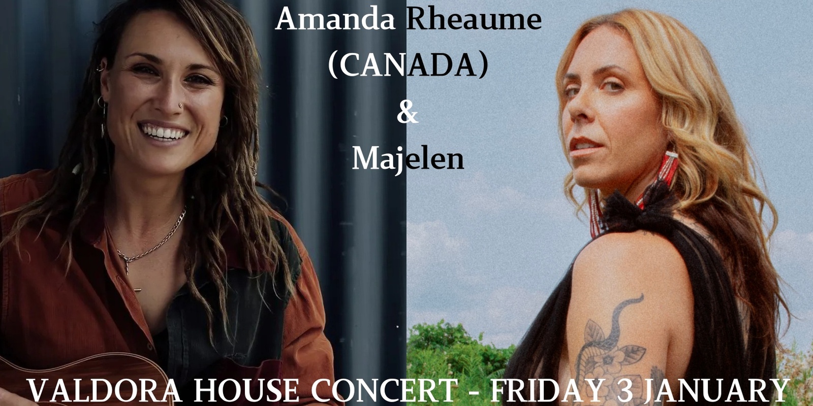 Banner image for Valdora House Concert featuring Amanda Rheaume (Canada) and Majelen