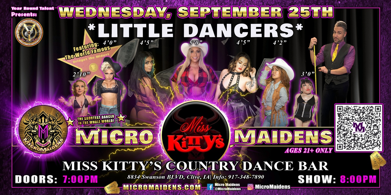 Banner image for Clive, IA - Micro Maidens: Little Dancers @ Miss Kitty's! "Must Be This Tall to Ride!"