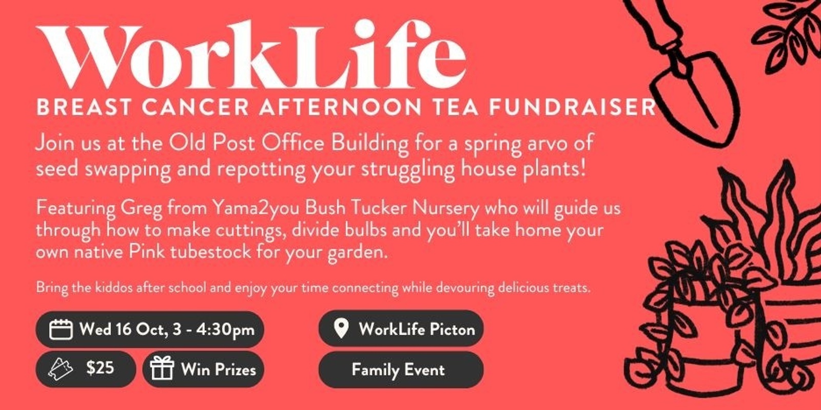 Banner image for WorkLife Cultivating Connection: A Breast Cancer Afternoon Tea Fundraiser @ Picton 2024