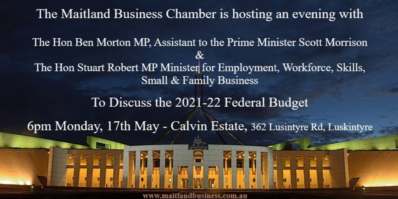 Banner image for MBC Federal Budget Dinner with The Hon. Mr Ben Morton MP
