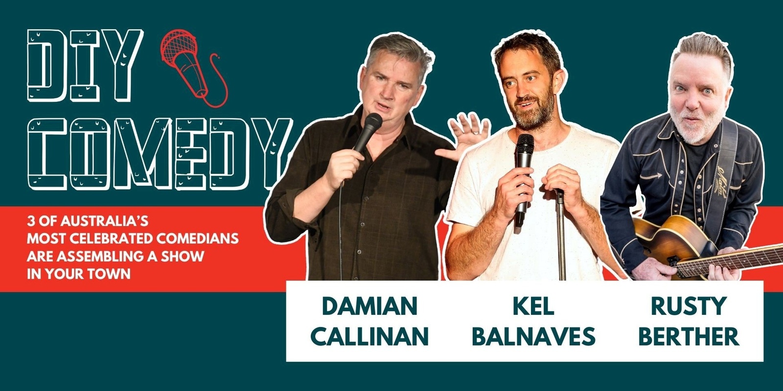 Banner image for DIY Comedy Starring Kel Balnaves, Rusty Berther & Damian Callinan @ Longleat Wines