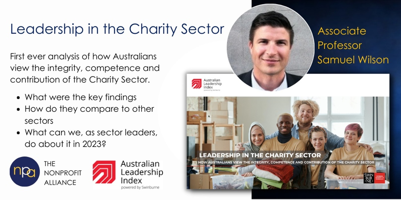 Banner image for NPA Keynote Series - Leadership in the Charity Sector - How Australians view the integrity, competence and contribution of Charities.
