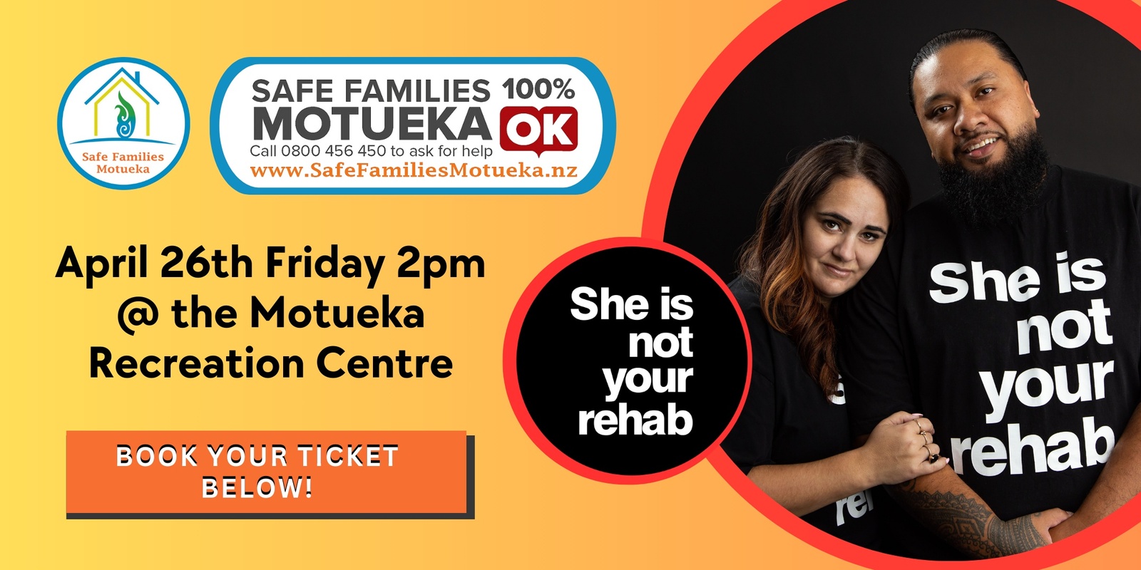 Banner image for Safe Familes Motueka presents She's Not Your Rehab with Matt & Sarah Brown