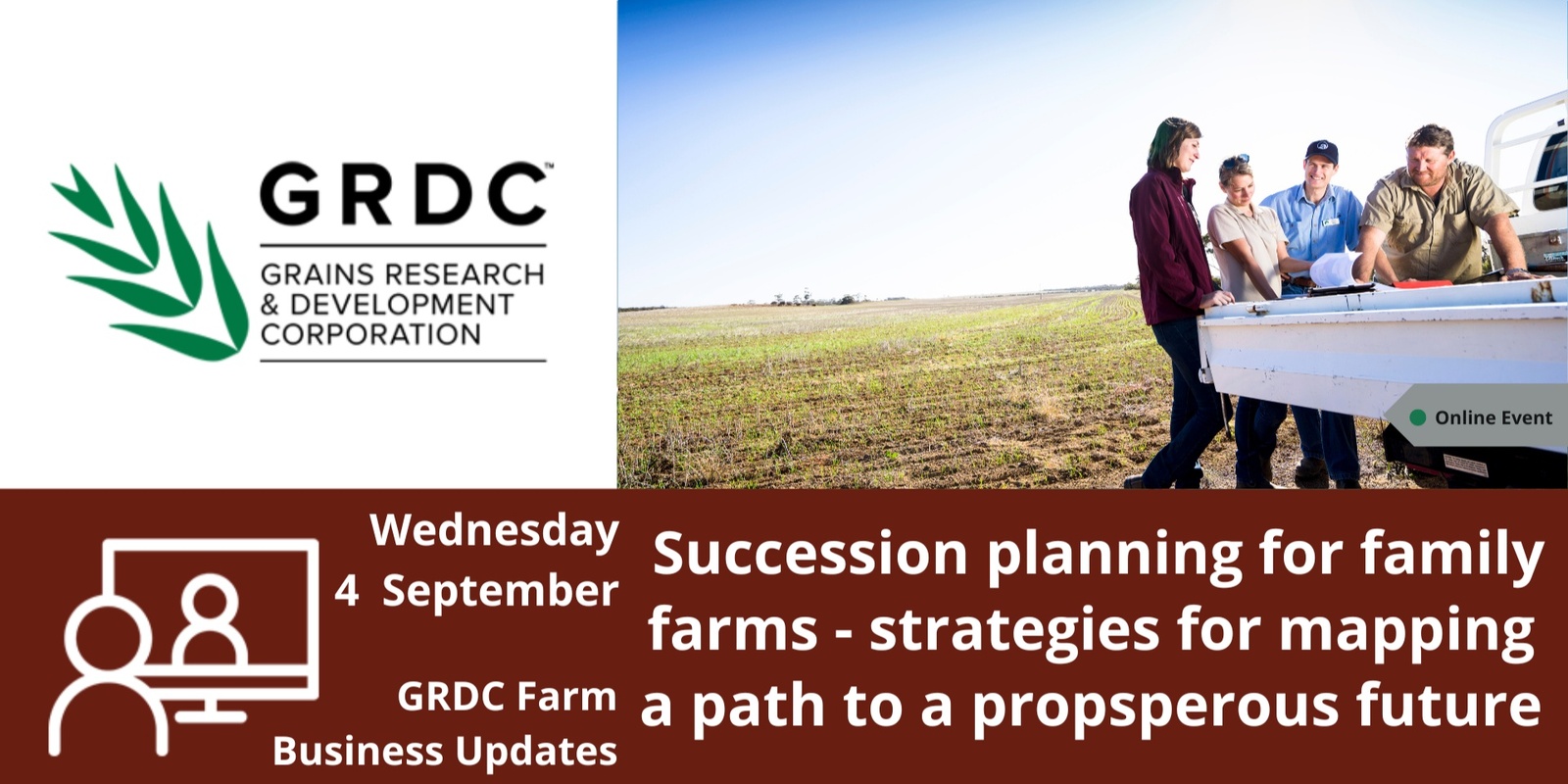 Banner image for GRDC Farm Business Update National Livestream - Succession planning for family farms - strategies for mapping a path to a prosperous future