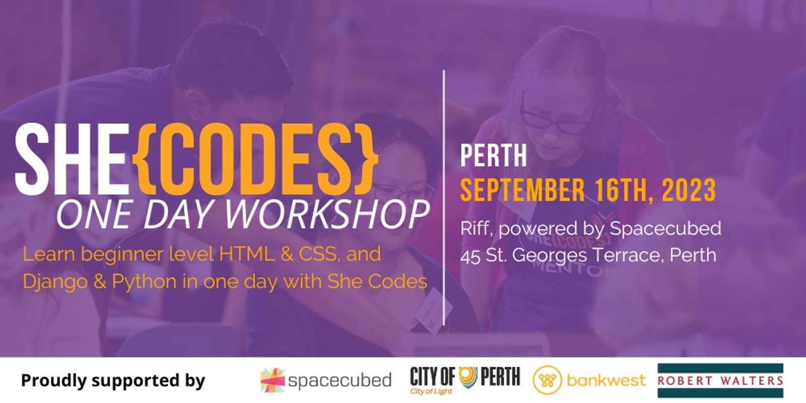 Banner image for She Codes Perth; Free 1 Day Coding Workshop for Women