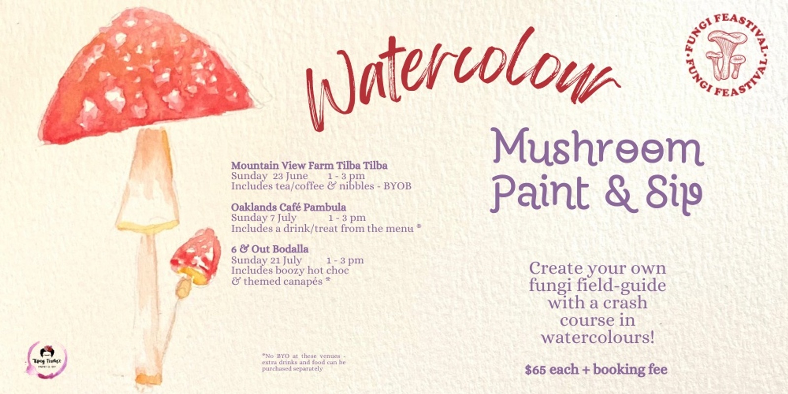 Banner image for Watercolour Mushroom Paint & Sip - Tilba Tilba