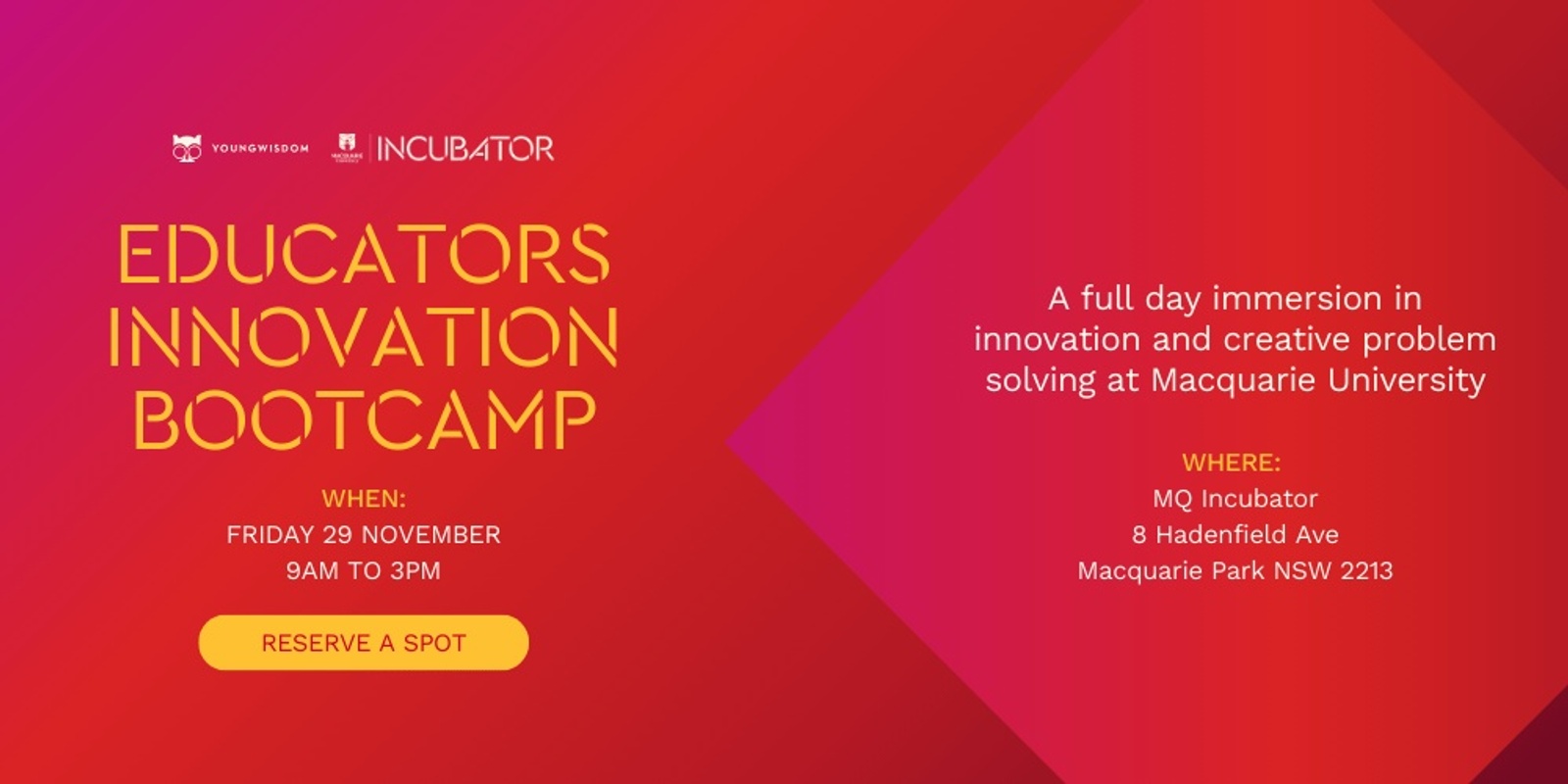 Banner image for MQ Incubator & Young Wisdom Teacher Bootcamp