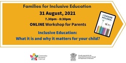 Banner image for ONLINE WORKSHOP Inclusive Education: What it is and why it matters for your child? 