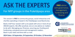 Banner image for ASK THE EXPERTS (FREE and open to NFP groups working in the Puketāpapa Local Board area)