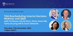 Banner image for TGA Rescheduling Interim Decision Webinar and Q&A with Prof David Nutt, Peter Hunt AM, Tania de Jong AM and Scott Edwards