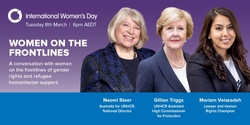 Banner image for International Women's Day: Women on the frontlines. Presented by Australia for UNHCR