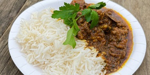 NEPALESE STATION | Bair ko Masu & rice - Big flavoured but mildly spicy Nepalese slow cooked lamb curry with steamed basmati rice (GF) 