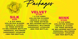 VELVET VIP PACKAGE $1100 (DEPOSIT)