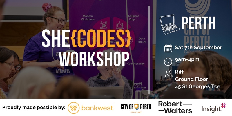 She Codes 1 Day Coding Workshop for women - Perth, September 2024