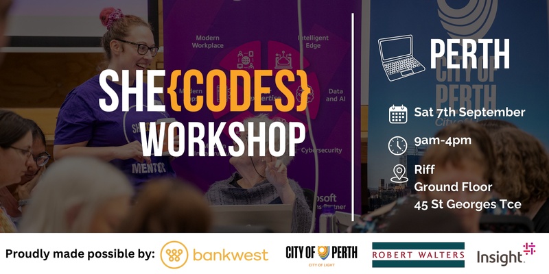 She Codes 1 Day Coding Workshop for women - Perth, September 2024