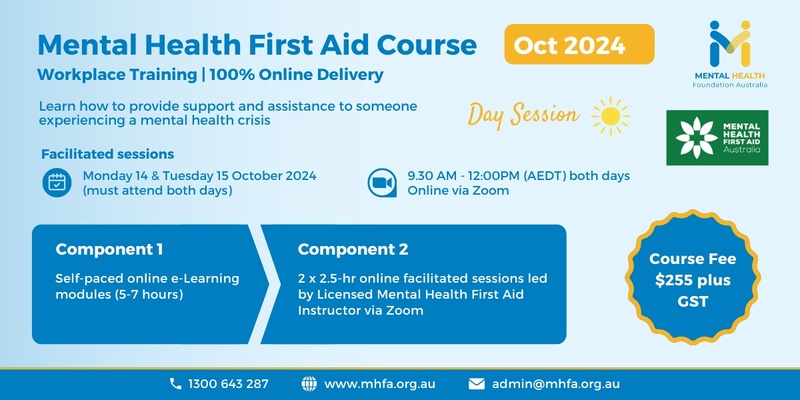 Online Mental Health First Aid Course - October 2024 (Morning sessions)