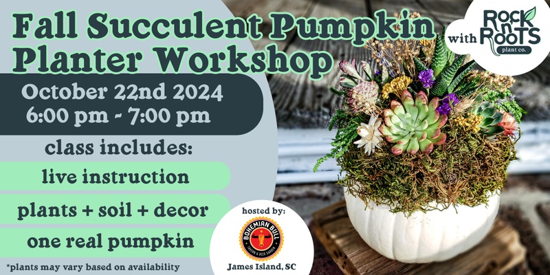 Fall Succulent Pumpkin Planter Workshop at Bohemian Bull (James Island, SC)