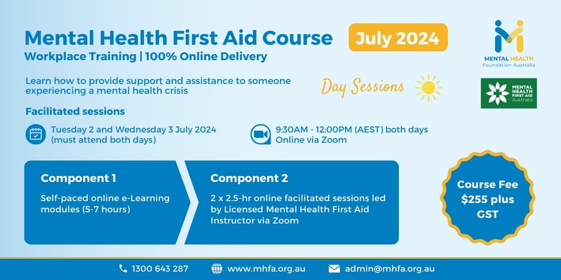 (SOLD OUT) Online Mental Health First Aid Course - July 2024 (1) (Morning sessions)