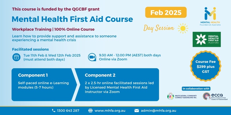 Online Mental Health First Aid Course - February 2025 (Morning sessions - 3)