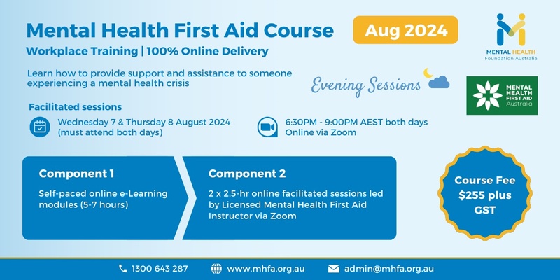 Online Mental Health First Aid Course - August 2024 (3) (Evening sessions)