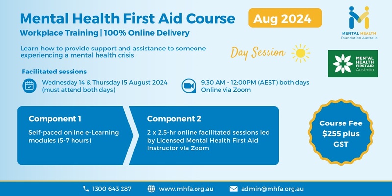 Online Mental Health First Aid Course - August 2024 (Morning sessions)