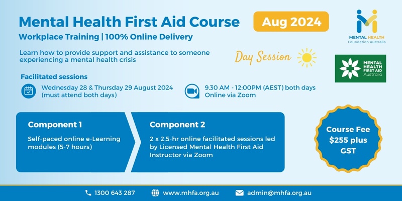 Online Mental Health First Aid Course - August 2024 (Morning sessions)