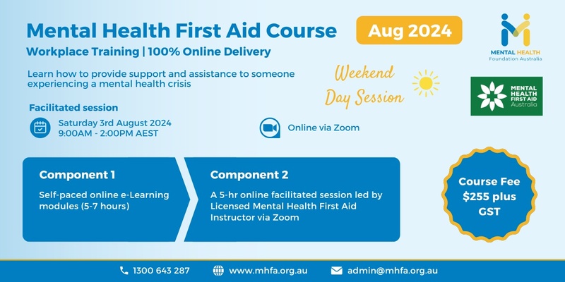 Online Mental Health First Aid Course - August 2024 (1) (Weekend Morning Session)
