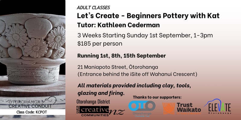 Let's Create - Beginners Pottery with Kat - 3 week course (Workshop Code: KCPOT)