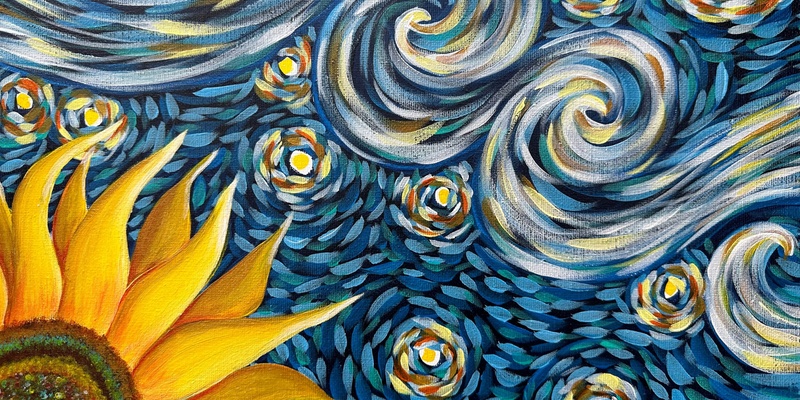 Van Gogh, Sunflower under a starry night~Paint & Sip_oct