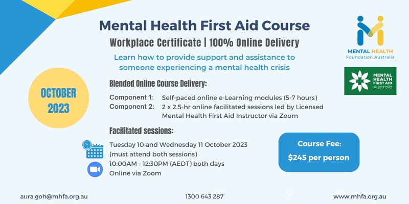 Online Mental Health First Aid Course - 10 & 11 October 2023