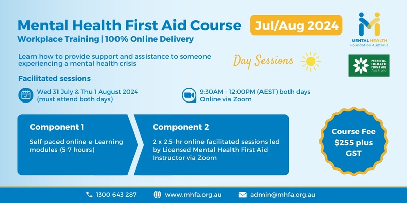 (SOLD OUT) Online Mental Health First Aid Course - Jul/Aug 2024 (4) (Morning sessions)