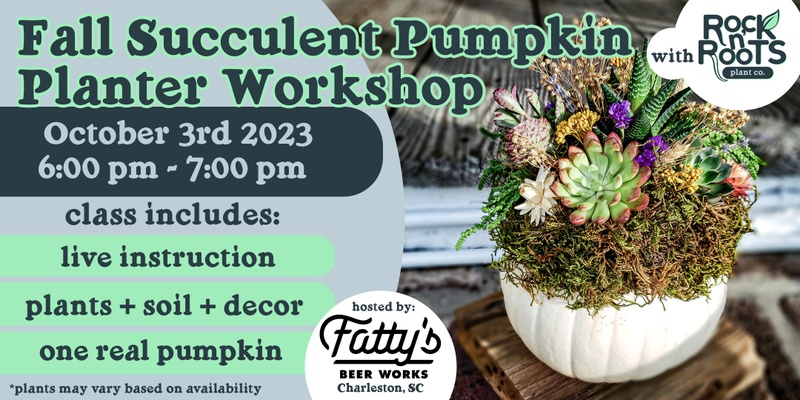 Fall Succulent Pumpkin Planter Workshop at Fatty's Beer Works (Charleston, SC)