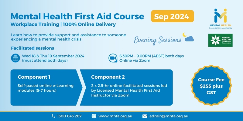 Online Mental Health First Aid Course - September 2024 (Evening sessions)