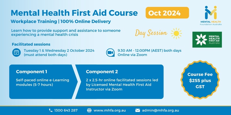 (SOLD OUT) Online Mental Health First Aid Course - October 2024 (Morning sessions) (1)