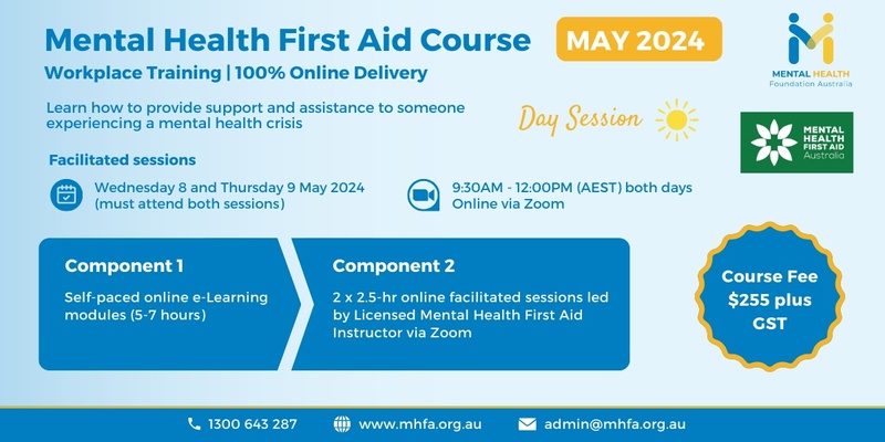 (SOLD OUT) Online Mental Health First Aid Course - May 2024 (Morning sessions)