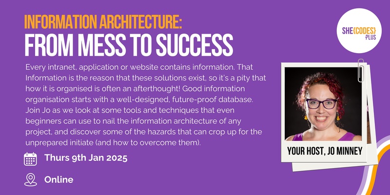 "Information Architecture: From Mess to Success" with Jo Minney (virtual webinar)