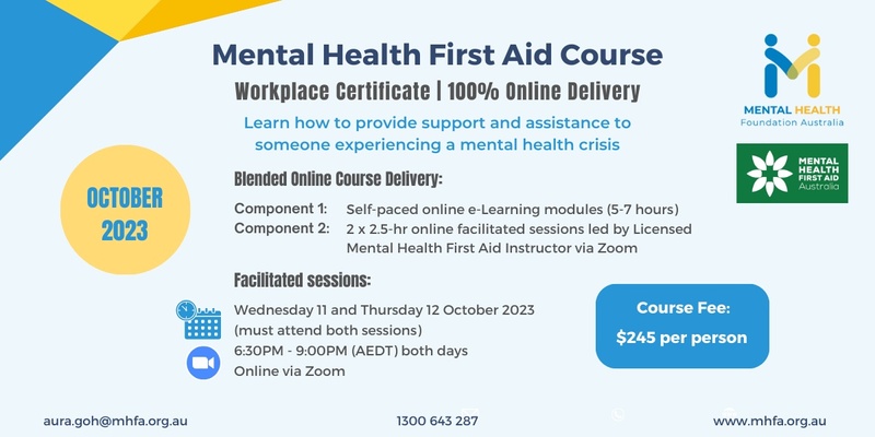 Online Mental Health First Aid Course - 11 & 12 October 2023