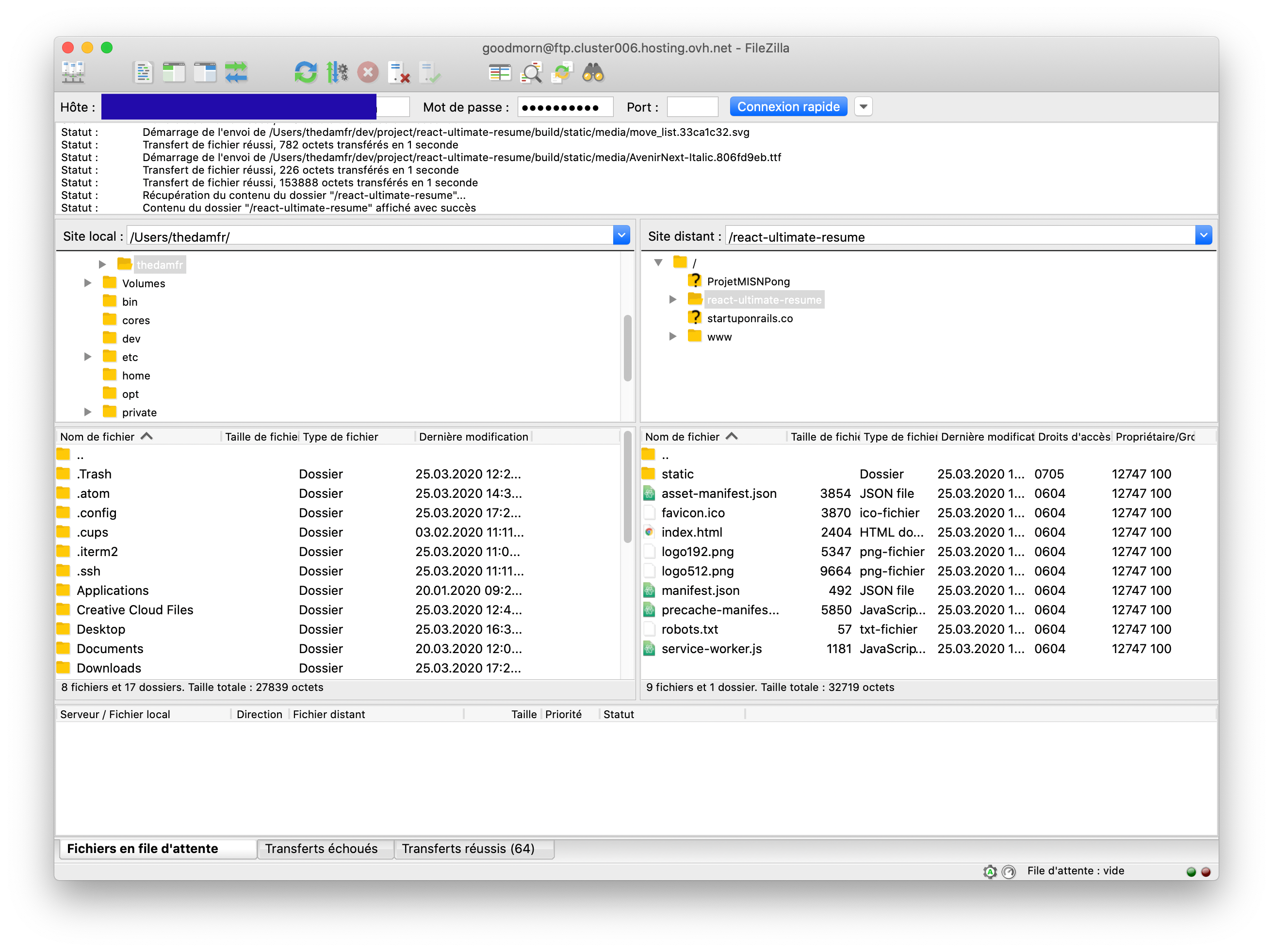 Screenshot of Filezilla