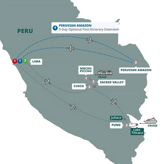 tourhub | Trafalgar | In the Footsteps of the Incas with Peruvian Amazon | Tour Map