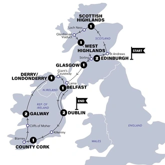 tourhub | Contiki | Scotland & Ireland | Winter | 2024/2025 | Tour Map