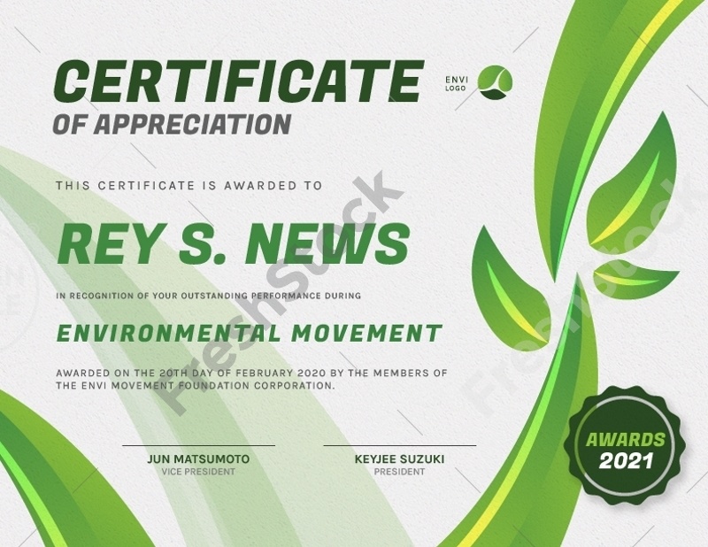 Certificate Design Template for Environmental Event FreshStock