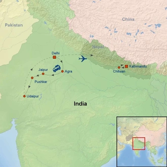 tourhub | Indus Travels | Picturesque Solo India and Nepal Tour | Tour Map