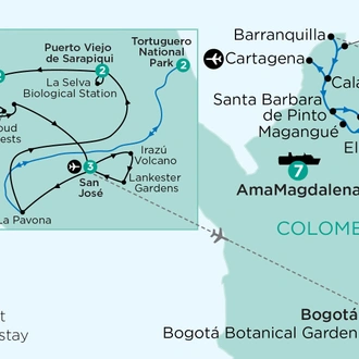 tourhub | APT | Costa Rica’s Forests in the Clouds & A Remote Colombian River Cruise | Tour Map