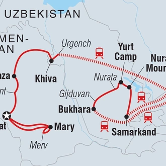 tourhub | Intrepid Travel | Uzbekistan & Turkmenistan Adventure | Tour Map