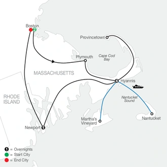 tourhub | Globus | Cape Cod & the Islands | Tour Map