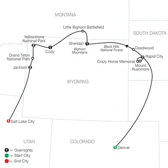 tourhub | Globus | America's National Parks with Denver | Tour Map