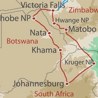 tourhub | World Expeditions | Botswana and Zimbabwe Explorer | Tour Map