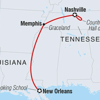 tourhub | Intrepid Travel | Tennessee Music Trail to New Orleans | Tour Map