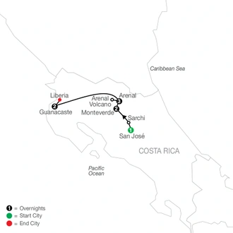 tourhub | Globus | Costa Rica's Pura Vida Escape with Guanacaste | Tour Map