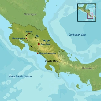 tourhub | Indus Travels | Treasures of Costa Rica | Tour Map